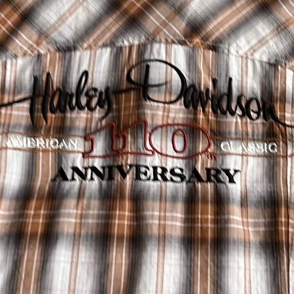 Harley Davidson Short Sleeve Brown Plaid Snap Button Down Blouse - Picture 9 of 9